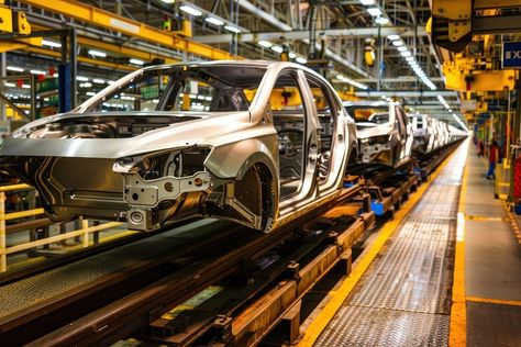 Factory car manufacturing automobile production automotive. | free image by rawpixel.com / Tung Car Manufacturing, Nice Pic, Assembly Line, Factory Design, Awesome Designs, Production Line, Car Art, Product Photography, Aesthetic Backgrounds