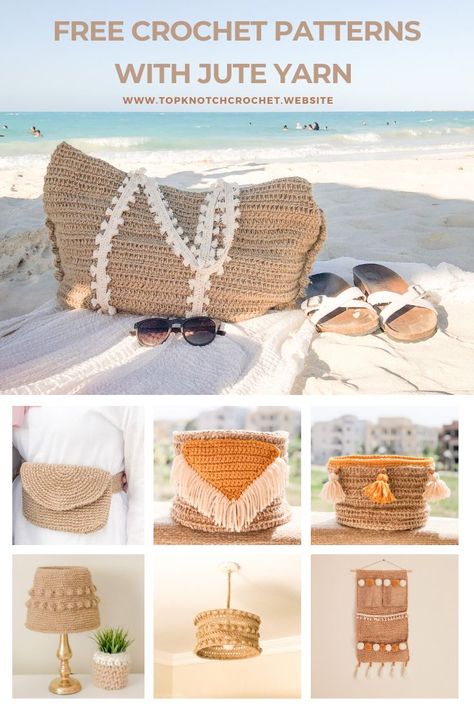 I am a big fan of natural fibers such as jute, twine, and  hemp. They have a great texture that give you that rustic natural effortless yet beautiful and relaxing look. if you are a big fan of natural jute/twine yarn like me. Here are 7 free crochet patterns that you can make with natural jute yarn. Jute Crochet Bags, Crocheting With Jute Twine, Crochet With Twine, Crochet Containers, Twine Crochet, Jute Yarn, Easy Beginner Crochet Patterns, Crochet Beach Bags, Big Yarn