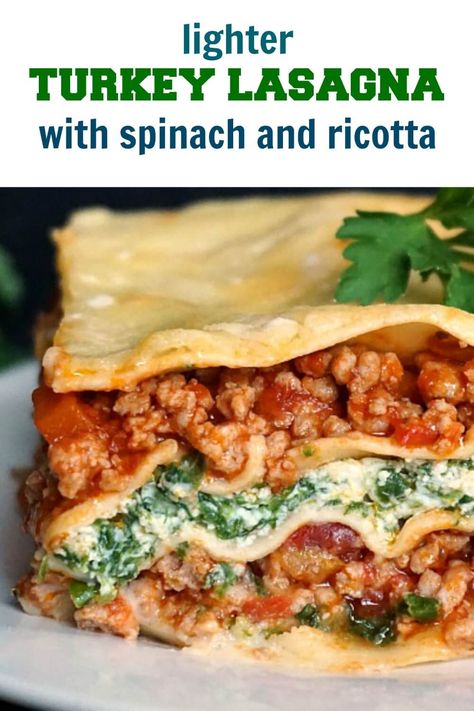 Turkey Spinach Lasagna Recipe, Healthy Spinach Lasagna, Lasagna Recipe Healthy, Ricotta Lasagna Recipe, Ground Turkey Lasagna, Lasagna Recipe Without Ricotta, Spinach Lasagna Recipe, Spinach And Ricotta Lasagna, Lasagna With Spinach