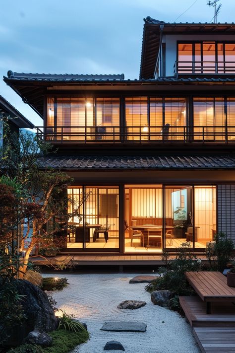 Discover calm and contemporary Japanese houses that blend modern design with traditional aesthetics. 🏡🍃 Create contemporary calm. Luxurious Japanese House, Malaysian Traditional House, Japan House Design Modern, Traditional Japanese House Interiors, Modern Japanese House Exterior, Japanese Vacation, Homes In Japan, Japanese House Exterior, Japan House Design