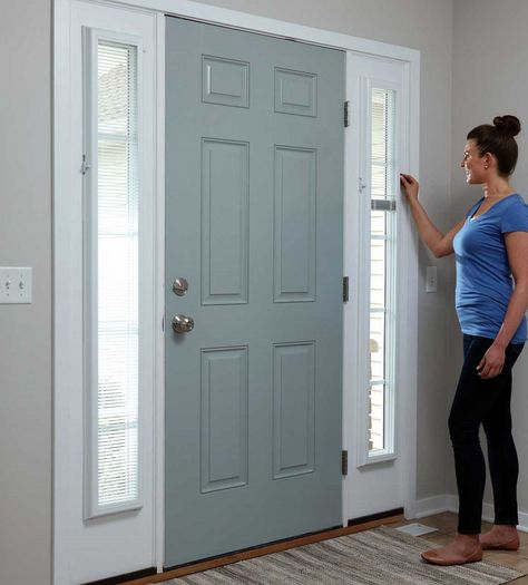 Door Sidelight Coverings, Side Door Window Covering Ideas, Blinds For Front Doors With Windows, Side Window Front Door Coverings, Front Door Shade Ideas, Front Door Side Windows Coverings, Side Light Window Treatments Front Door, Sidelight Blinds, Front Door Blinds