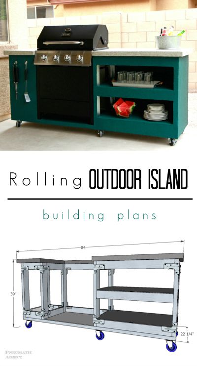 Island Outdoor Kitchen, Bbq Grill Island, Outdoor Grill Island, Rolling Island, Free Building Plans, Outdoor Island, Grill Island, Outdoor Kitchen Island, Grill Area