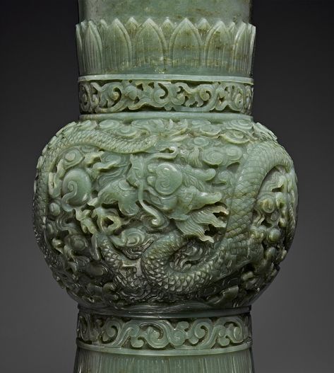 A RARE AND SUPERB PAIR OF FINELY CARVED GREEN JADE GU-FORM VASES Environment Study, Chinese Jade, Wood Stone, Jade Carving, Green Jade, Jade Green, Carved Wood, Chinese Art, 18th Century