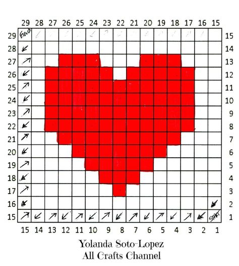 Heart Graph for C2C (corner to corner) Crochet Heart Blanket, C2c Crochet Pattern Free, All Crafts, Heart Border, Graph Crochet, Heart Square, Crochet Heart Pattern, Pixel Crochet, Tapestry Crochet Patterns