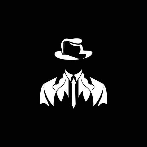 Detective Man Logo Design, Mafia Detective Fashion Tuxedo And Hat Illustration Vector, BlackMan Businesman Icon Black Hat Hacker Logo, Mens Fashion Logo Design, Detective Man, Man Logo Design, Detective Fashion, Detective Icon, Mafia Art, Male Logo, Hacker Logo