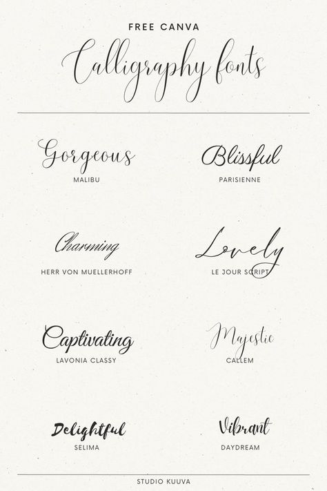 Best Calligraphy Fonts, Kombinasi Font, Calligraphy Tattoo Fonts, Wedding Invitation Fonts, Canva Font, Free Calligraphy Fonts, Canva Fonts, Invitation Fonts, Modern Calligraphy Fonts