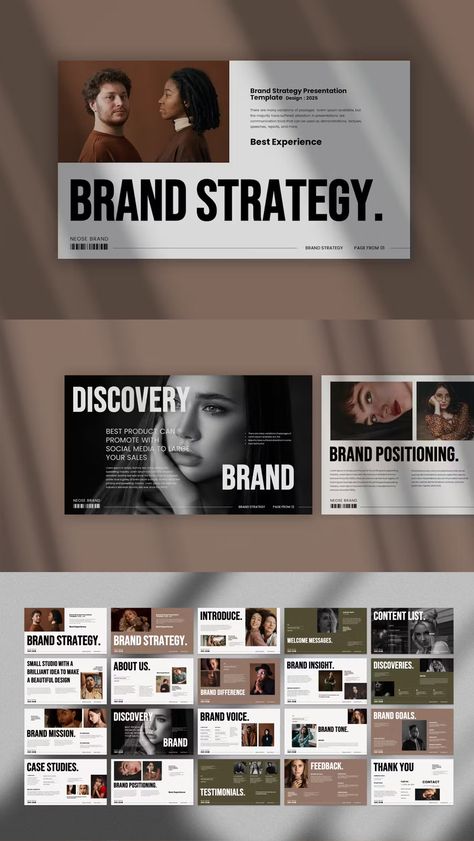 Brand Strategy Powerpoint Presentation Template - 20 unique Multipurpose Slides Branding Presentation Template, Brand Presentation Layout, Slide Design Presentation, Branding Presentation Design, Brand Strategy Templates, Marketing Strategy Presentation, Brand Strategy Presentation, Business Presentation Design, Packaging Presentation