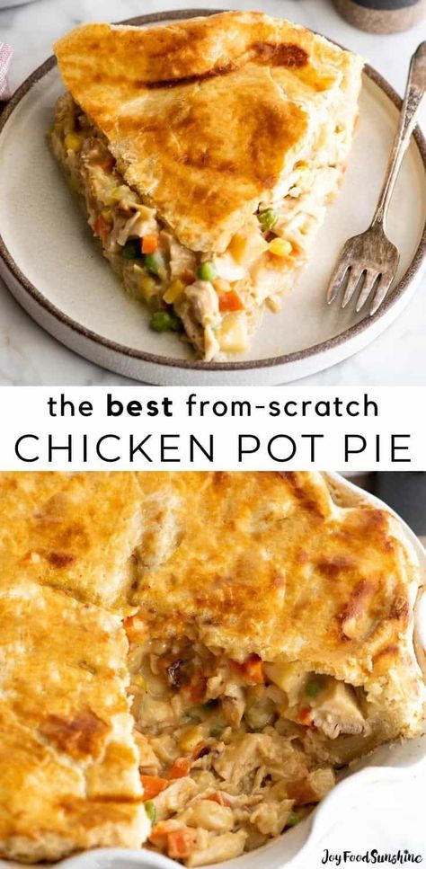 This homemade Chicken Pot Pie recipe is made completely from scratch and is the best chicken pot pie you'll ever eat. A delicious filling made with a from-scratch sauce is nestled between two layers of flaky, buttery homemade pie crust for a meal your entire family will love. Classic Chicken Pot Pie Recipe, Chicken Pot Pie Crust, Classic Chicken Pot Pie, Easy Chicken Pot Pie Recipe, Best Chicken Pot Pie, Baked Chicken Recipes Healthy, Chicken Pot Pie Filling, Homemade Chicken Pot Pie, Pot Pie Filling