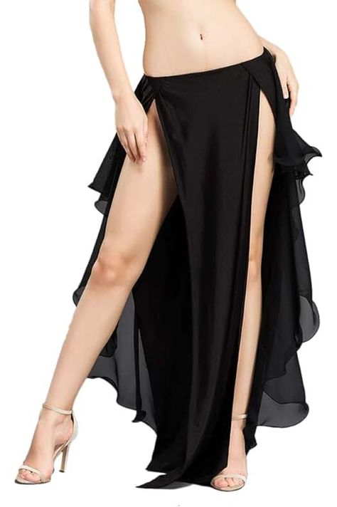 Amazon.com: Belly Dancer Outfit Black Dance Dress, Black Dance Dresses, Belly Dance Clothes, Belly Dancer Outfits, Dancer Outfit, Suit Neck Designs, Women Dancing, Long Chiffon Skirt, Belly Dance Skirt