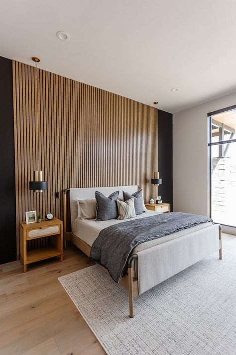 Wood Accent Wall Bedroom, Wood Panel Bedroom, Elegant Modern Bedroom, Wood Walls Bedroom, Wall Behind Bed, Wall Panels Bedroom, Feature Wall Bedroom, Led Rope, Bedroom Accent