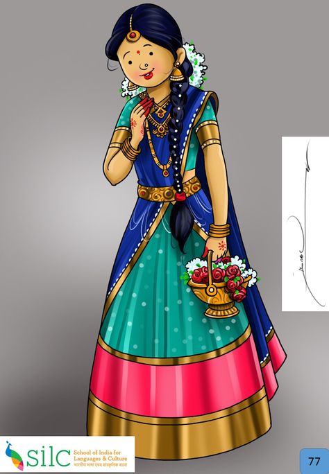 Pongal Drawing Ideas, Tamilnadu Culture, Dress Illustration Art, Half Saree Function, Indian Illustration, Dancing Drawings, Indian Art Gallery, Dress Illustration, Traditional Look