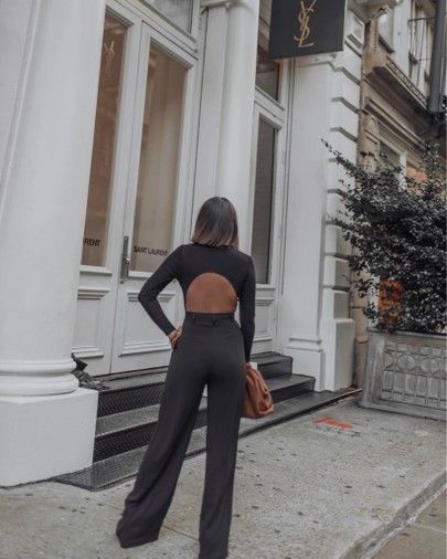 Backless Long Sleeve Top, Long Sleeve Top Outfit, Backless Long Sleeve, Backless Bodysuit, Streetstyle Fashion, Women Street, Blogger Style, Girl Style, Street Style Outfit