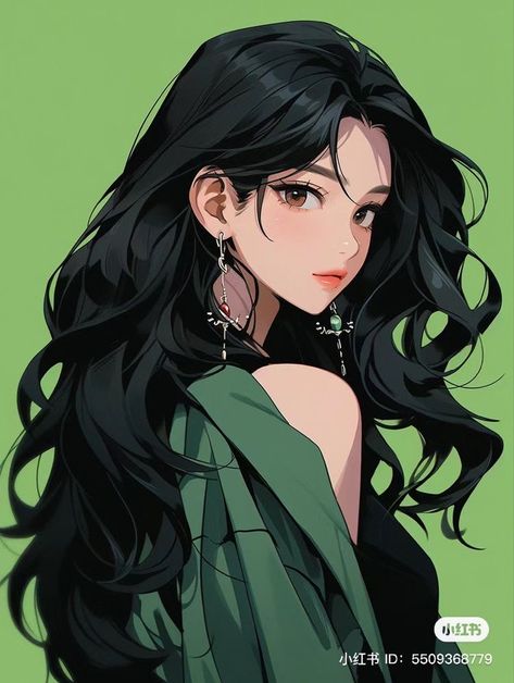 Pelo Anime, الفن الرقمي, Anime Girlies, Girly Art Illustrations, Long Black Hair, Digital Art Anime, Girls Cartoon Art, Digital Art Girl, Girly Art