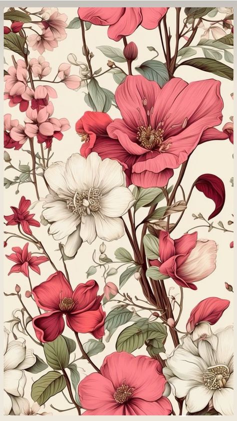 Floral Aesthetic Wallpaper, Crimson Wallpaper, Floral Design Illustration, Crisantemo Tattoo, Digital Floral Prints, Botanical Background, Vintage Floral Backgrounds, Botanical Flowers Print, Red Floral Pattern