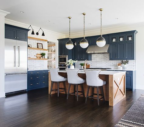 Trend We're Loving: Two Toned Kitchens — Farmhouse Living Refacing Kitchen Cabinets, Two Tone Kitchen, Wood Kitchen Island, Farmhouse Kitchen Design, Rustic Farmhouse Kitchen, Wood Kitchen Cabinets, Modern Farmhouse Kitchens, Trendy Kitchen, Farmhouse Kitchen Decor