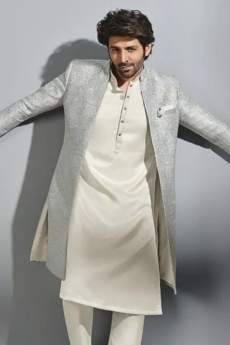 Indian Wedding Male Outfits, Dj Night Outfits For Men, Mens Engagement Outfits Indian Style, Men Indowestern Wear, Open Sherwani Men, Jodhpuri Sherwani For Men, Wedding Outfits Men, Indowestern Outfits For Men, Marriage Dress For Men