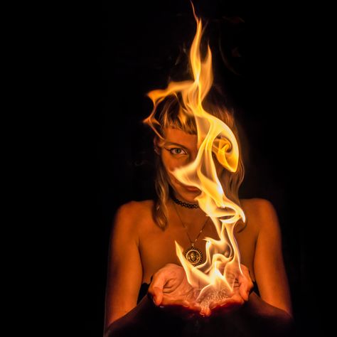 Woman Fire Photography, Woman On Fire Art, Fire Fashion Photography, Burning Paper Photography, Fire Birthday Photoshoot Ideas, Fire Photography Portrait, Holding Fire Pose Reference, Flames Photoshoot, Fire Photography Ideas