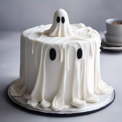 Ghost Shaped Cake, Two Spooky Cake, Ghost Cake Birthday, Small Halloween Cakes, Ghost Cake Ideas, Ghost Smash Cake, Halloween Cakes Birthday, Spooky Cake Ideas, Ghost Birthday Cake