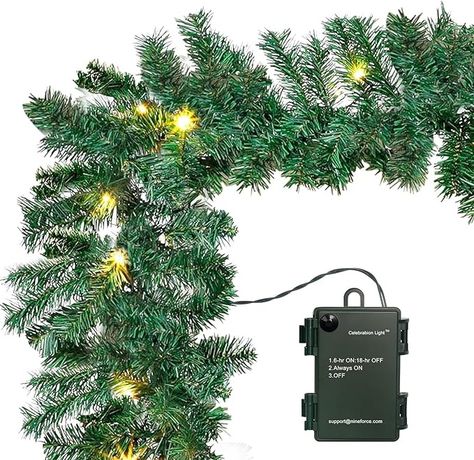 Amazon.com: 10Ft Pre-lit Christmas Garland with 50 LED Lights- Battery Operated String Light with Timer-Waterproof Lighted Outdoor Christmas Garland for Stairs Railing Mantle Fireplace Front Porch Decor-10 Foot : Home & Kitchen Christmas Garland For Stairs, Garland For Stairs, Pre Lit Christmas Garland, Christmas Garland On Stairs, Outdoor Christmas Garland, Xmas Garland, Lush Christmas, Mantle Fireplace, Fireplace Fronts