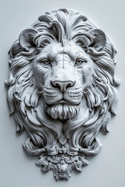 Lion Face Sculpture, Texture Portrait, Angel Sculpture Art, Wood Carving Art Sculpture, Lion Portrait, Lion Pattern, Lion Statue, Statue Tattoo, Carved Wood Wall Art