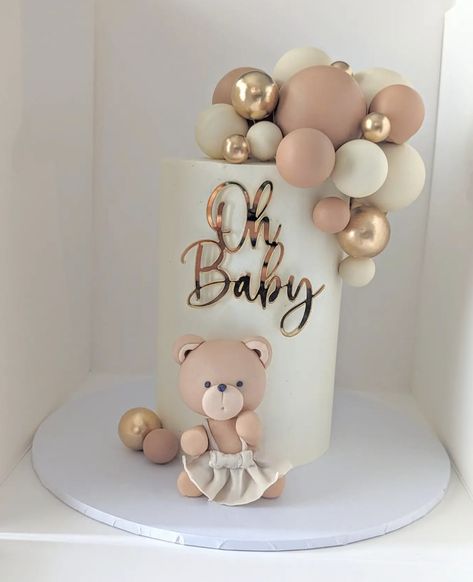 Neutral bear themed. Oh Baby. Gender Reveal Teddy Bear Theme Cake, Bear Cakes For Baby Showers, Oh Baby Cake Ideas, Baby Shower Cake Teddy Bear, Baby Shower Bear Cake, Neutral Baby Shower Cake, Teddy Bear Baby Shower Cake, Baby Shower Gender Reveal Cake, Baby Shower Cakes Neutral