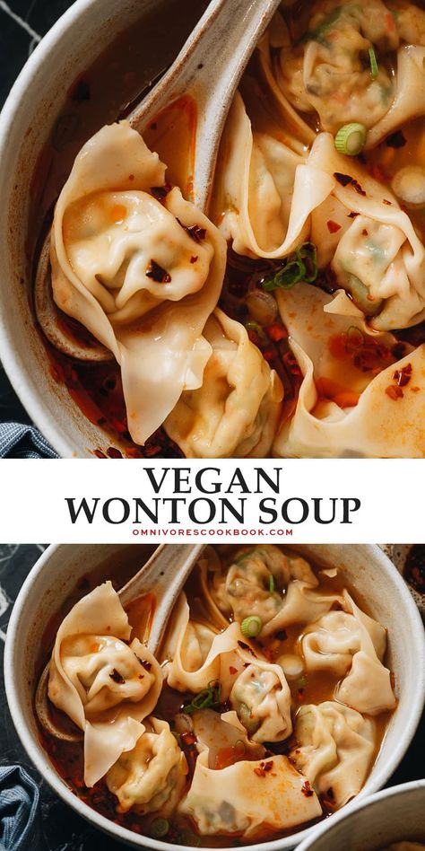 Cabbage Wonton Soup, Veg Wonton Soup Recipe, Vegan Gf Soup, Vegetarian Wonton Soup, Vegan Wonton Soup, Comfort Food Vegan, Winter Recipes Vegetarian, Dumpling Vegetarian, Vegan Asian Soup