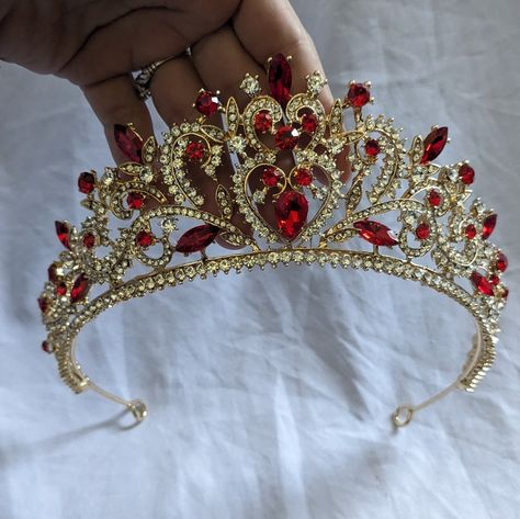 New Without Tags Read Closet Rules Before Buying Quince Crowns Red And Gold, Quinceañera Crowns, Quinceanera Crowns Gold, Red Quince Decorations, Crowns For Quinceanera, Quince Crowns, Quince Crown, Red And Gold Quince, Gold Quinceanera