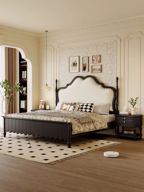 Bedroom Inspirations French, European Bedroom Aesthetic, English Bedroom Classic, Classical Bedroom, European Interiors, Classic Bedroom Design, French Style Bed, Bedroom Seating Area, Villa Project