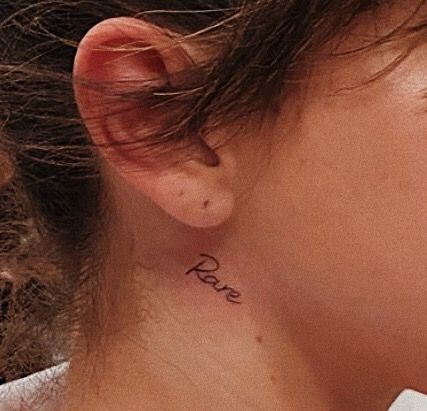 Selena Rare Tattoo, Rare Behind Ear Tattoo, Selena Gomez Rare Tattoo, Rare Tattoo Selena Gomez, Selena Gomez Tattoo Ideas Lyrics, Selena Gomez Tattoo Ideas, Very Rare Tattoo, Rare Word Tattoo, Rare Tattoo Ideas