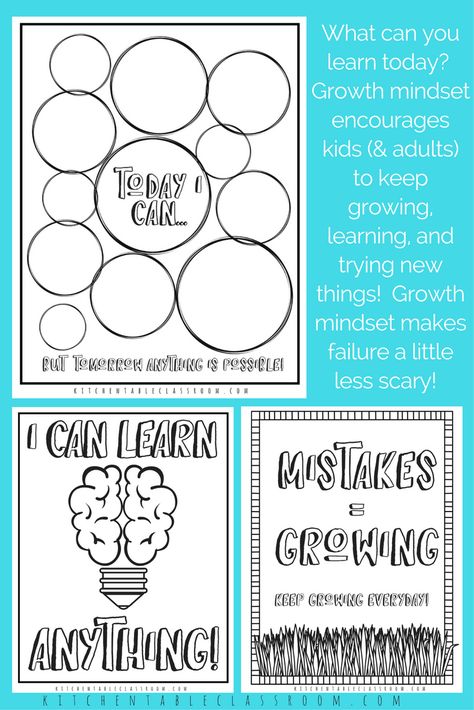 Growth mindset celebrates the process, the effort of learning new things, rather than the outcome. Do we want a positive outcome? Yes, ma'am. But sometimes trying weird, new things, requires taking a risk, maybe even failing. Use these free printable coloring sheets and prompts to encourage your kids to keep learning! Growth Mindset Coloring Pages, Class Printables, Bujo Daily, What Is Growth Mindset, Teaching Growth Mindset, Growth Mindset Classroom, School Lifestyle, Elementary School Counselor, Mindset Activities