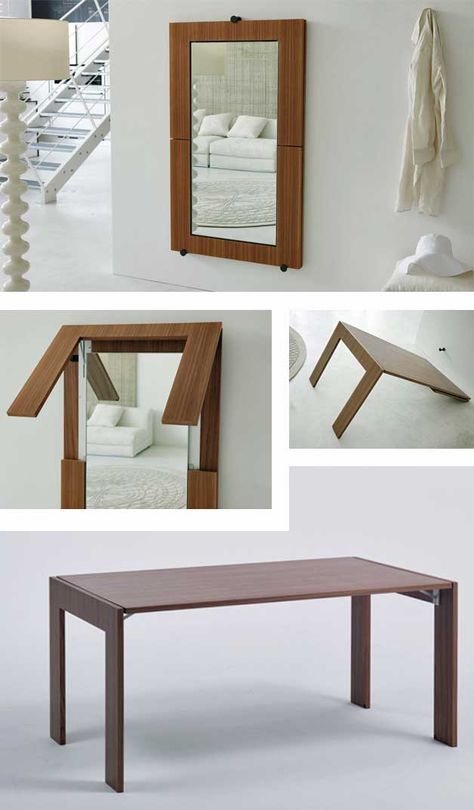 mirror-table Dining Table Small Space, Diy Furniture Cheap, Transforming Furniture, Convertible Furniture, Multipurpose Furniture, Table For Small Space, Diy Furniture Hacks, Diy Furniture Renovation, Small Homes