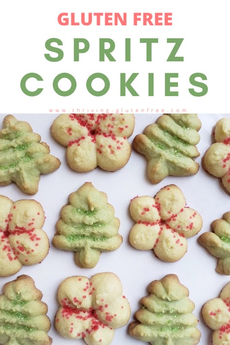 Gluten Free Spritz Cookies, Buttery Spritz Cookies, Festive Holiday Desserts, Spritz Cookie Recipe, Gluten Free Christmas Cookies, Traditional Christmas Cookies, Christmas Cookies Recipes, Gluten Free Holiday, Gluten Dairy Free