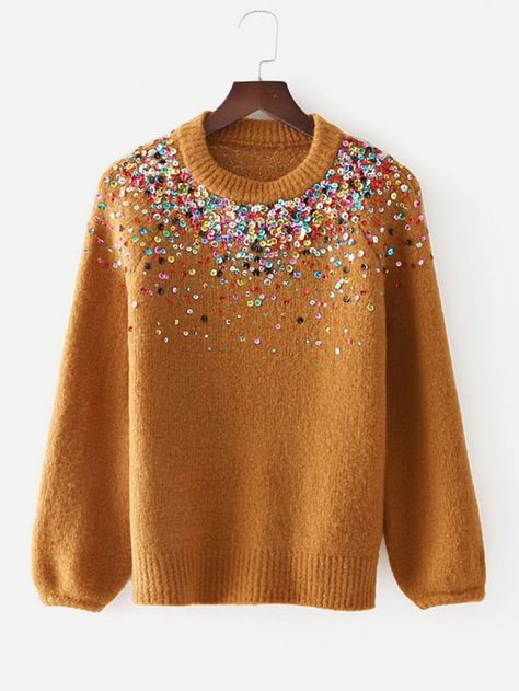 Shop Sequin Embellished Raglan Sleeve Sweater online. SheIn offers Sequin Embellished Raglan Sleeve Sweater & more to fit your fashionable needs. Raglan Sleeve Sweater, Short Sweater, Embroidery Sweater, Embellished Sweaters, Beaded Sweater, Winter Pullover, Sequin Sweater, Valentine's Day Outfit, Sequins Embroidery