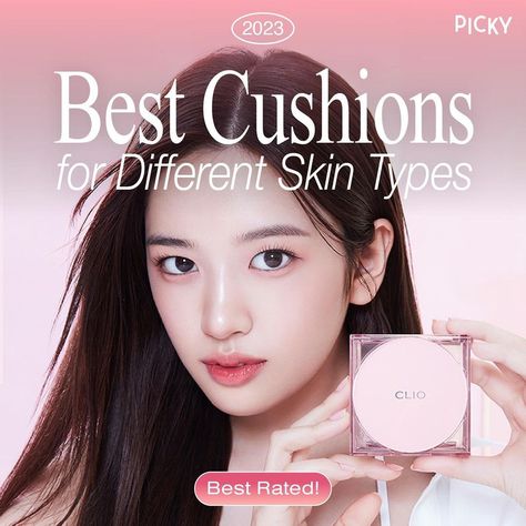 Discover Picky's recommendations for the best cushions - oily, dry and combo skin! Espoir, Rom&nd, Clio and more! Pop Makeup, Skin Tone Makeup, Different Skin Types, Black Cushion, Beauty Magic, Makeup Tut, Cushion Foundation, Makeup Looks Tutorial, Makeup Items