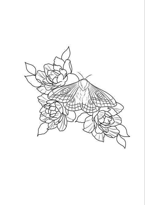 Moth Tattoo Design Thigh, Moth And Flowers Tattoo Design, Moth Tattoo Flowers, Moth And Flowers Tattoo, Moth With Flowers Tattoo, Fine Line Moth Tattoo, Rosy Maple Moth Tattoo, Moth Tattoo Stencil, Moth And Flower Tattoo