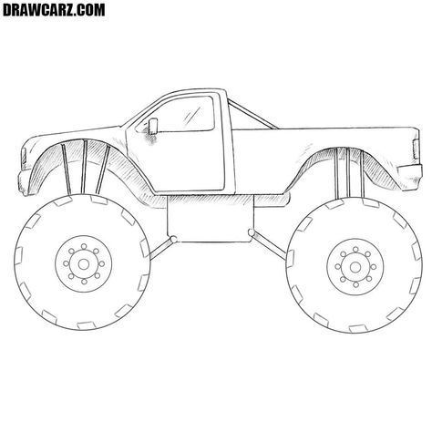 Have you always dreamed of learning how to draw a monster truck? If so, then we created this simple step-by-step drawing guide especially for you! Simple Monster Truck Drawing, Monster Truck Drawing Easy, Monster Truck Painting, Memphis Bedroom, Car Doodles, Monster Truck Drawing, Draw A Monster, Draw Monster, Jeep Drawing