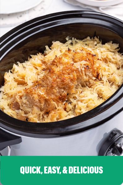 Quick and easy Crock-pot Pork & Sauerkraut dinner recipe from Frank's Kraut. Crock Pot Pork And Sauerkraut Recipe, Sauerkraut Dinner, Crockpot Pork And Sauerkraut, Sauerkraut Crock, Pork Sauerkraut, Pork And Sauerkraut Recipe, Pork Loin Crock Pot Recipes, Pork Roast And Sauerkraut, Pork Roasts