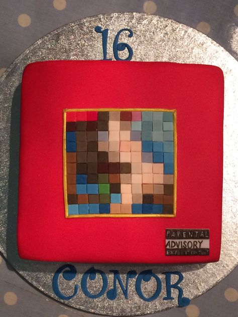 Album Cover Cake Ideas, Kanye West Birthday Cake, Kanye Cake, Birthday Cake Music, Kanye West Birthday, Kanye West Albums, Upbeat Songs, Love Scrapbook, Music Album Covers