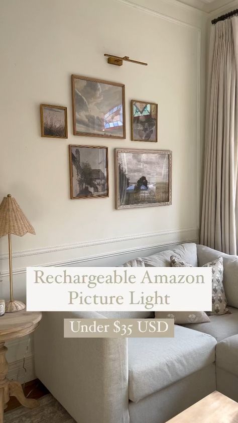 Picture Light In Hallway, Picture Lamp Wall, Small Gallery Decor Ideas, Picture Light Above Tv, Above Picture Lighting, Picture Light Over Tv, Picture Light Above Bed, Picture Light Above Mirror, Wireless Picture Lights