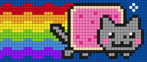 Kandi Patterns for Kandi Cuffs - Characters Pony Bead Patterns Nyan Cat Perler Beads Pattern, Kandi Cat Pattern, Nyan Cat Kandi Pattern, Kandi Flat Panel Pattern, Nyan Cat Kandi, Scene Perler Bead Patterns, Nyan Cat Pixel, Nyan Cat Costume, Perler Wall