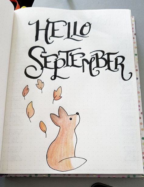 Fox Doodle, Monthly Journaling, August Bullet Journal Cover, Bullet Journal September, Fall Journal, September Art, Bullet Journal Month, Bullet Journal Monthly Spread, Kalender Design