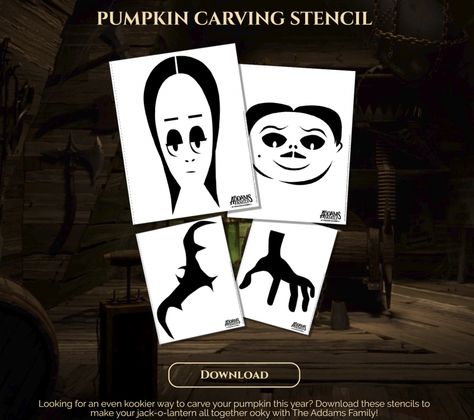 free printable Addams Family Movie pumpkin carving stencils #meettheaddams Pumpkin Carving Addams Family, Addams Family Free Printables, Addams Family Printables, Wednesday Addams Pumpkin Carving, Adams Family Pumpkin Carving, Addams Family Pumpkin Carving, Adams Family Pumpkin, Family Pumpkin Painting, Addams Family Pumpkin