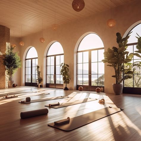 Tulum Yoga Studio, Modern Wellness Center, Beautiful Yoga Studio, Garden Yoga Studio, Yoga Room Aesthetic, Small Yoga Studio Design, Yoga Studio Design Interiors, Yoga Studio Aesthetic, Wellbeing Studio