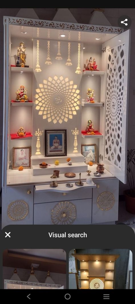 New Mandir Design 2024, Pooja Room Background Wall Design, Modern Puja Unit Design, Wall Mount Mandir Design, Pooja Rooms Design, Temple Furniture Design, House Outlook Design, God Mandir For Home, Simple Temple Design For Home