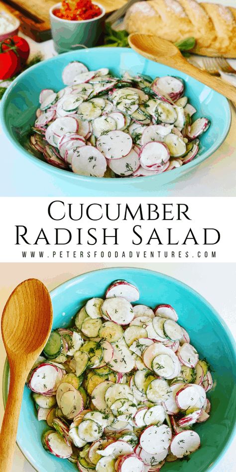 Cucumber Radish Salad, Radish Cucumber, Rustic Salad, Creamy Salad, Creamy Salad Dressing, Radish Recipes, Radish Salad, Salad Pasta, Keto Ideas