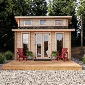 Bunkie Kits - Bunkie Life - DIY Easy to Assemble Small Cabin Kits Small Bunkie Ideas, Wooden Floor Boards, Bunkie Ideas, Cubic Mini Wood Stove, Nails Snow, Summer Cabins, Add A Room, Summer Cabin, Floor Boards