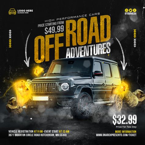 Car Post & Flyer Template Premium Download Car Poster Design, Car Post, Post Flyer, Flyers Ideas, Car Template, Visual Advertising, High Performance Cars, Off Road Adventure, Car Prices