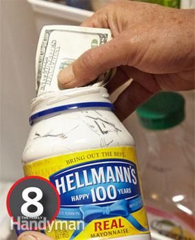 20 Best Hiding Places in the home - Smooth and creamy money - Real Mayonaise jar faux painted inside makes a good hiding place in the fridge Secret Hiding Places, Hide Money, Fun Money, Hiding Spots, Stain Removal, Hiding Places, Secret Places, Diy Life, Cleaning Organizing