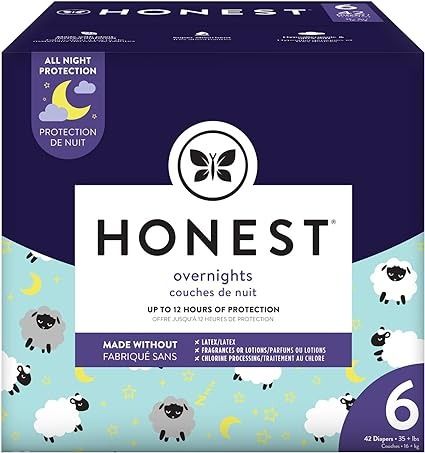 Amazon.com: The Honest Company Clean Conscious Overnight Diapers | Plant-Based, Sustainable | Sleepy Sheep | Club Box, Size 6 (35+ lbs), 42 Count : Baby The Honest Company, Honest Company, Baby Skin, Panel Siding, Sensitive Skin, Plant Based, Sheep, Lotion