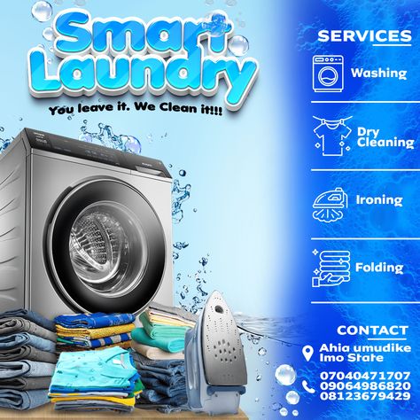 Laundry Poster Ideas, Drycleaning Laundry Shop, Dry Cleaning Flyer Design, Laundry Flyer Design Ideas, Laundry Poster Design Ideas, Laundry Background Design, Laundry Flyers Design, Drycleaning Laundry Design, Laundry Shop Ideas